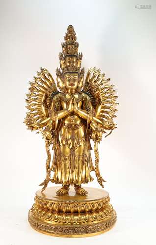 Gilt Bronze Thousand-Hand Guanyin Figure Statue