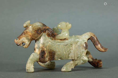 Jade Horse with Rider Figure