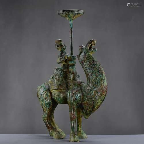 Chinese Bronze Camel with Man Lamp Figure