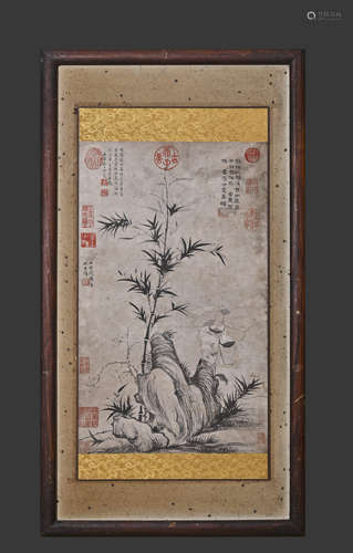 Chinese Bamboo Painting with Wood Frame, Ke Jiusi Mark