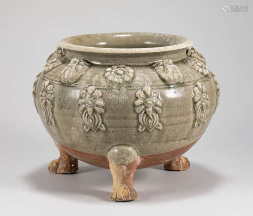 Grey Glazed Porcelain Three Feet Pot