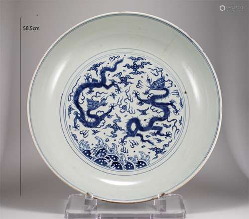 Blue and White Dragon Pattern Porcelain Plate