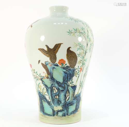 Famille Rose Bird with Flower Porcelain Vase