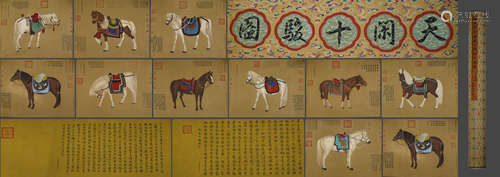 Chinese Horse Painting Hand Scroll, Lang Shining Mark