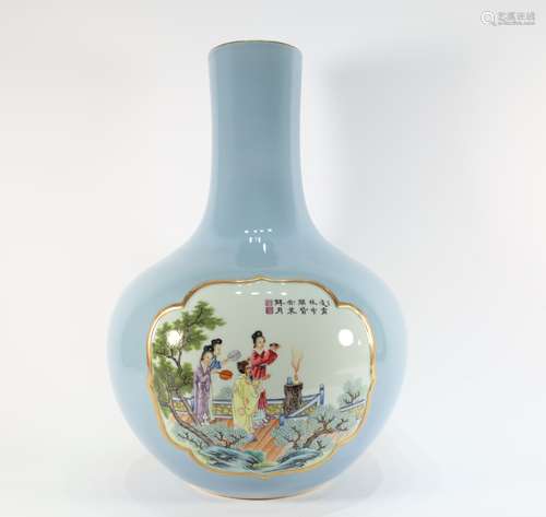 Blue Base Drawing Character Pattern Porcelain Tianqiu Ball