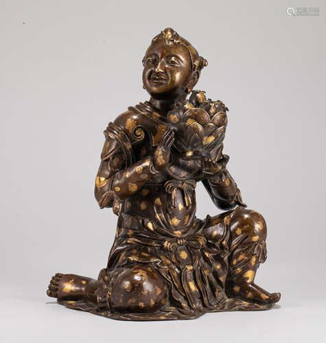 Sparkling Gold Bronze Child with Peach Figure