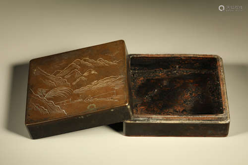 Carved Landscape Pattern Bronze Ink Case