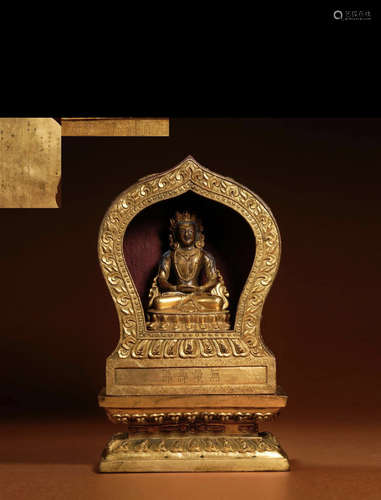 Gilt Bronze Buddha Figure with Buddhist Niche