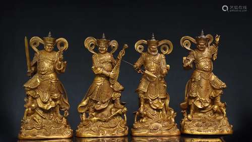 Group of Four Gilt Bronze Protector Figure