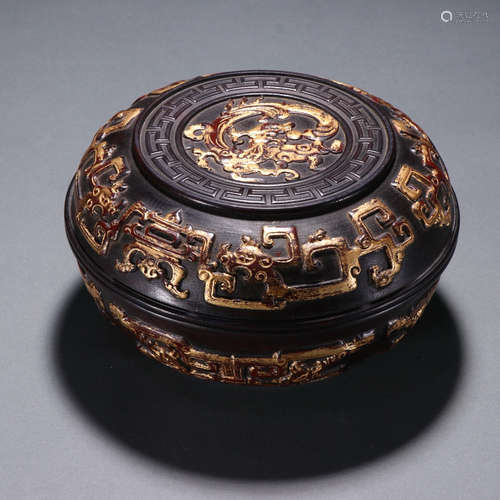 Gilt Dragon Pattern Red Sandalwood Lid Round Box