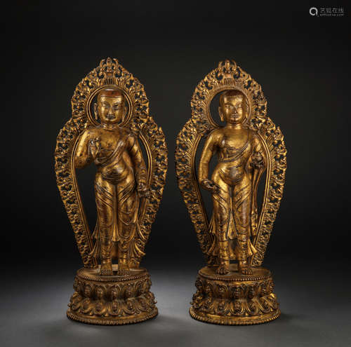 Pair of Gilt Bronze Buddha Figure Statue