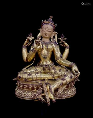 Gilt Bronze Green Tara Figure Statue