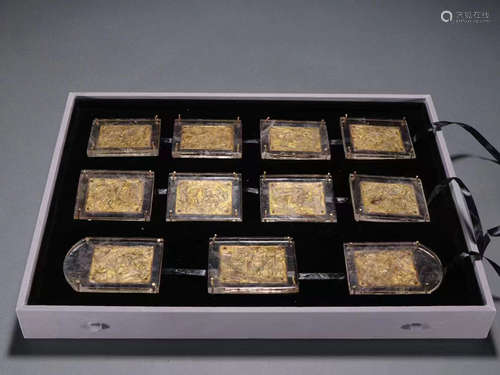 Group of Character Story Pattern Gold Flake Inlaid Crystal B...