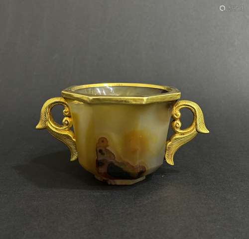 Gold Inlaid Edge Agate Cup