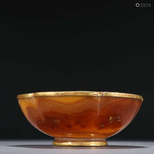 Gold Inlaid Edge Agate Bowl