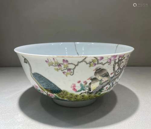 Famille Rose Drawing Bird Pattern Porcelain Bowl