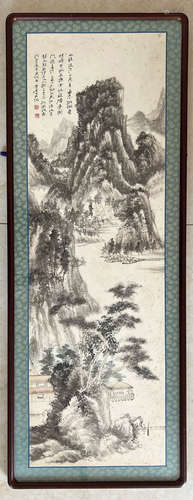 Chinese Landscape Painting with Wood Frame, Zhang Daqian Mar...