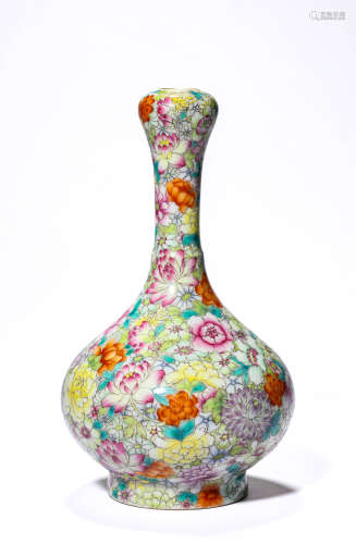 A Porcelain Famille-Rose Garlic-Mouth Vase