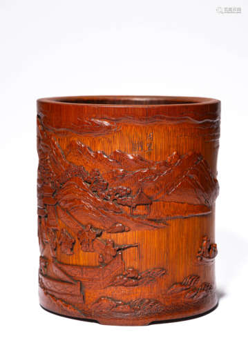 A Bamboo Mountain and River Brush Pot