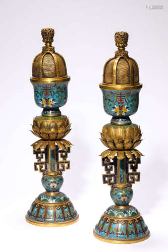 A Cloisonne Enamel Longevity Lotus Censer