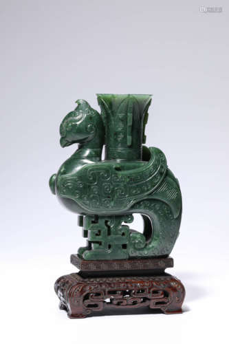 A Spinach-Green Jade Phoenix Vase