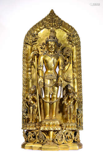 A Gilt-Bronze Four-Armed Avalokiteshvara Statue