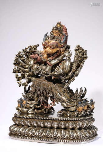 A Silver Tibetan Imperial Yamantaka Statue