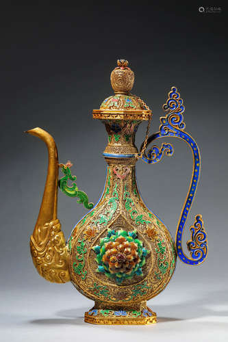 A Silver-Gilding Gems Inlaid Kettle