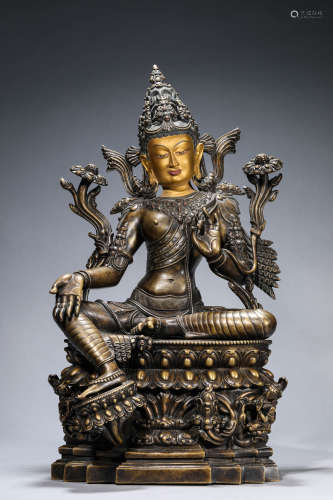 A Tibetan Pala Dynasty Bronze Green Tara Statue
