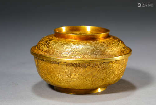 A Gold Bird and Flower Bowl