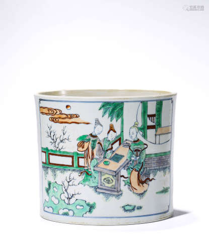 A Porcelain Doucai Story Brush Pot