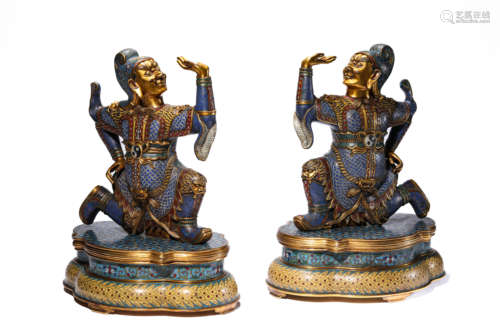 A Pair of Cloisonne Enamel Foreigner Statues