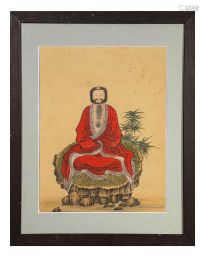 A Chinese Scroll Painting of Bodhidharma Statue