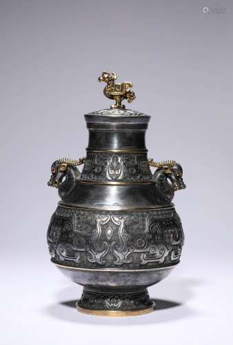 A Silver-Gilding Phoenix Vase