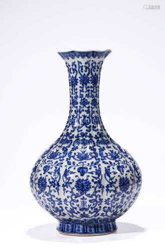 A Porcelain Blue and White Longevity Lobed Vase