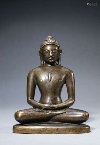 A Tibetan Bronze Silver Inlaid Amitabha Statue
