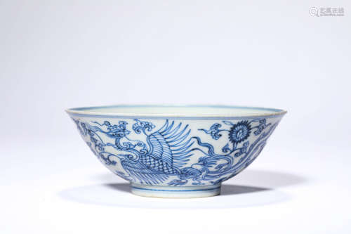 A Porcelain Blue and Whtie Phoenix Bowl