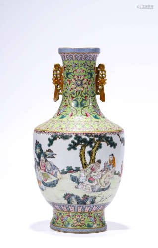A Porcelain Famille-Rose Figure Vase