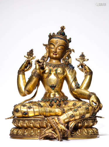 A Tibetan Dansatil Four-Armed  Maha Statue