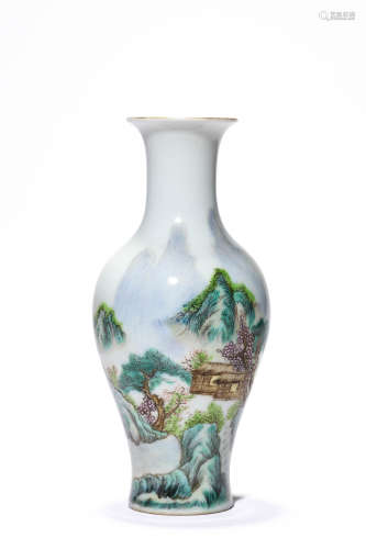 A Porcelain Famille-Rose Poem Olive Vase