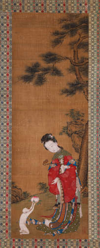 A Chinese Scroll Painting of Monkey and Peaches