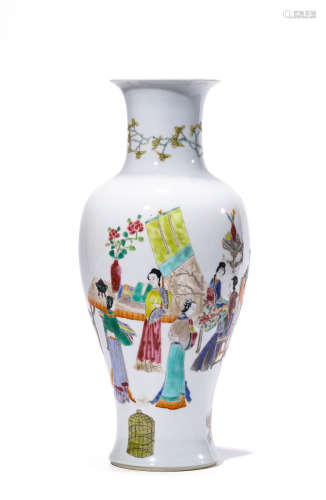 A Porcelain Famille-Rose Story Vase