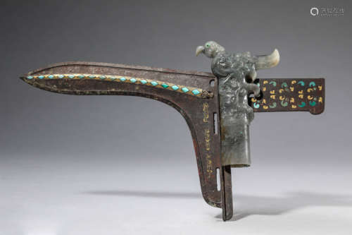 A Bronze Gold and Silver Inlaid Ancient Weapon