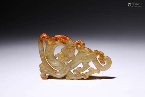 A Jade Openwork Dragon and Phoenix Pendant