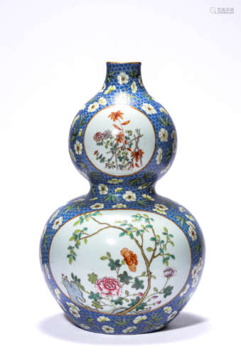 A Porcelain Famille-Rose Double-Gourd Vase