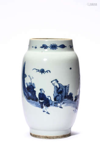 A Porcelain Blue and White Figure Jar
