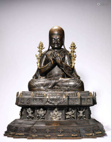 A Tibetan Bronze Silver Inlaid Sakya Trizin Statue