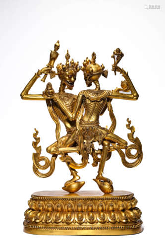 A Gilt-Bronze Tibetan Shmashana Adhipati Statue