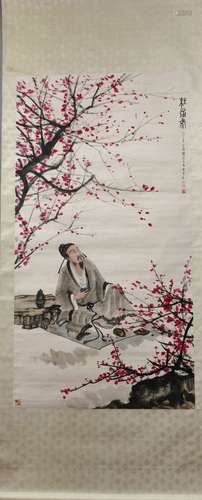 A Chinese Lady Painting On Paper,,Hanging Scroll,LIN FENG MI...