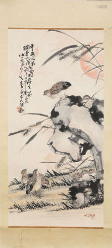 A Chinese Bird Painting On Paper, Mounted, Li Changtian Mark